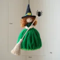 Halloween witch doll hanging decoration with broom and spider, cute cotton fabric holiday party prop. - Style A Green