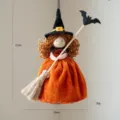 Halloween decoration witch doll hanging pendant with broom, cute cotton holiday party prop. - Style B Orange