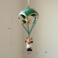 Iron Christmas hot air balloon hanging ornament with cute resin moose pendant holiday decor - Reindeer Parachute