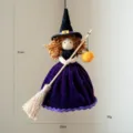 Halloween Witch Doll Pendant Purple Velvet Dress With Broom Halloween Hanging Decoration - Style C Purple