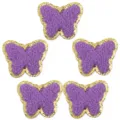 Toppe a farfalla ricamate in ciniglia viola con bordo glitterato dorato per fai da te. - Farfalla / Confezione da 10 / Viola / 5.5cm*4.5cm
