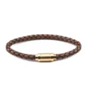 Bracciale in pelle intrecciata marrone con chiusura magnetica oro gioiello elegante uomo - Lunghezza 22cm / Diametro 6mm / Oro+Marrone (Con chiusura magnetica dorata)