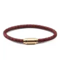 Dettaglio del bracciale in pelle intrecciata con chiusura magnetica in metallo dorato. - Lunghezza 22cm / Diametro 6mm / Rosso (Con Chiusura Magnetica Oro)