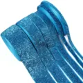Close-up detail of blue glitter elastic ribbon, perfect for DIY crafts and gift box wrapping. - Lake Blue