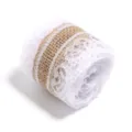 Burlap ribbon roll with white lace trim for handmade craft wedding gift wrapping DIY decor - 6cm / No. 05