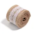 Natural burlap ribbon roll with white lace trim, perfect for rustic wedding decor and DIY crafts. - 5cm / Size 12