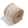 Natural Burlap Ribbon Roll with White Lace Trim for Wedding Craft Gift Packaging DIY Decor - Size 7