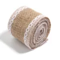 Burlap Ribbon Roll with White Lace Trim Hessian Fabric for DIY Crafts Wedding Party Decor - Size 14