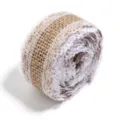 Burlap ribbon roll with white lace trim for handmade crafts, wedding decor and gift wrapping. - No. 03