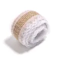 Burlap ribbon roll with white lace trim for DIY crafts, wedding decoration and gift wrapping. - Style 02