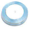 Light blue gold edge ribbon roll, polyester satin for DIY gift box wrapping and hair bows. - 0.6cm Wide/25 Yards / Light Blue