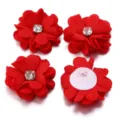 Red fabric flower rhinestone patch details, handmade DIY hair accessory trim for clothes hats bags. - 3.50cm / Red