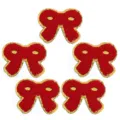 5 Pz Rosso Oro Bordo Fiocco Ricamo Toppa DIY Abbigliamento Scarpe Borse Accessori - Stile Fiocco (Ciniglia con Bordo Dorato) / 10 Pezzi/Confezione (7,2*5,7 cm) / Rosso