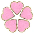 Toppe a cuore soffici rosa con bordo in paillettes dorate, ideali per vestiti fai-da-te. - Cuore / Confezione da 10 / Rosa / 5cm