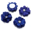Close-up of royal blue fabric flower with sparkling rhinestone center and backing pad view - 3.50cm / Sapphire Blue