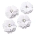 White fabric rhinestone flower accessories for DIY crafts hair decoration 4 pieces pack - 3.50cm / White