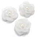5cm white mesh camellia fabric flowers with pearl center for DIY handmade clothing accessories. - Set of 3 / White