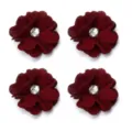 Red linen rhinestone flower patch DIY hair accessories clothing bags craft supplies 4pcs - 3.50cm / Burgundy
