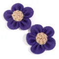 Detail view of handmade purple burlap flower accessories with natural hemp stamen for DIY. - Five-Petal Flower Style / 2 Pieces (Approx 7.5cm) / Deep purple