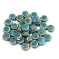 Kiln changed glazed ceramic large hole flat round beads for DIY jewelry making and bracelets - 10 Pieces/Pack (12mmx6.5mm) / Flower Glaze Blue