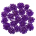 Gedetailleerde close-up van paarse organza lintbloemen met gouden randen, perfect voor DIY knutselwerk. - Donkerpaarse anjers met gouden rand