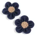 Handmade burlap flower detail shot, dark blue five-petal craft accessory for DIY fashion. - Jute Style / 2 Pieces (Approx 7.5cm) / Navy Blue