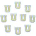Broderie lettre U patch autocollant en tissu coloré pour accessoires de vêtements faits à la main - 3cm / Lot de 10 / Lettre U bleue et jaune