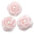 Pink mesh camellia flower patches with faux pearls, perfect for DIY clothing and shoe accessories. - Set of 3 / Light Pink