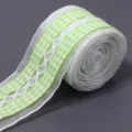 Polyester green gingham lace ribbon for gift box packaging, floral wrapping and DIY bows. - Width 4cm, 20g/Pack / Green