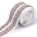 Close-up detail of white sheer lace ribbon with brown checkered edge for gift wrapping. - Width 4cm, 20g/Pack / Brown