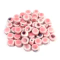 Perline sfuse piatte rotonde in ceramica smaltata rosa con grande foro per gioielli fai da te. - 10 Pezzi/Pack (12mmx6.5mm) / Rosa