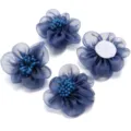 Dark blue organza flower DIY craft accessory with stamen, about 5cm clothing shoe decor. - 5cm / Sapphire Blue