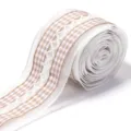 Polyester checkered lace edge ribbon detail, perfect for gift box packaging and DIY bows. - Width 4cm, 20g/Pack / Light Coffee