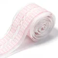 Pink checkered lace ribbon trim for gift wrapping, floral boxes, DIY bows, and hair accessories. - Width 4cm, 20g/Pack / Light Pink