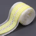 Yellow white checkered lace ribbon trim polyester fabric roll for gift wrapping DIY crafts - Width 4cm, 20g/Pack / Yellow