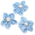 Blue linen fabric five-petal flowers handmade DIY craft accessories for hair clips. - With Stamen Style / 3 Pieces/Pack (Approx 7cm) / Sky Blue