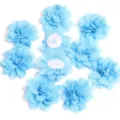 Gedetailleerd overzicht van blauwe chiffon anjer bloemen DIY knutselaccessoires voor haarspelden. - Lichtblauwe Bloem