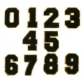 Toppe numeri college ciniglia nero e glitter oro da stirare per vestiti fai da te decoro - Numeri 0-9 / Confezione da 10 / Nero / 8cm