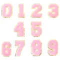 Toppe con numeri in ciniglia rosa e glitter oro 0-9 per decorare vestiti borse fai da te - Numeri 0-9 / Confezione da 10 / Rosa / 8cm