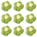 Handmade crochet wool flower appliques for DIY crafts, clothing and hair accessories. - 10 Pieces/Pack / Green Petals (Yellow Stamen)