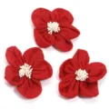 Red imitation linen fabric five petal flowers with white pistils DIY craft accessories for clothes. - With Stamen Style / 3 Pieces/Pack (Approx 7cm) / Red