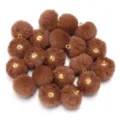 Brown faux rabbit fur pom pom charms with gold loops for DIY jewelry making and keychains. - 20 Pcs/Pack / Brown Faux Rabbit Fur