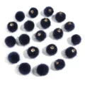 Close-up of dark blue furry pom pom charms with gold loops for DIY jewelry and crafts. - 20 Pcs/Pack / Faux Horsehair Dark Blue
