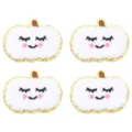 Simpatica toppa ricamata a zucca bianca con bordo glitterato dorato, spugna per vestiti DIY. - Set di 4 / Zucca bianca con faccina sorridente