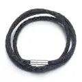 Bracciale in pelle nera intrecciata corda multiwrap elegante chiusura magnetica in metallo gioiello - 1 Pezzo/Confezione / Nero