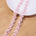 Polyester embroidered daisy lace trim, delicate hollow flower trim for DIY clothing, shoes, crafts. - Daisy Lace Trim / 1.5cm Diameter (3 Yards Approx. 160 Pcs) / Pink