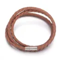 Pulsera envolvente trenzada de cuero marrón con cierre magnético de metal para joyería de moda. - 4mm (Longitud Total Aprox. 59cm) / Café Claro