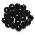 Black faux rabbit fur pom pom charms with gold loops for DIY jewelry keychains crafts - 20 Pcs/Pack / Faux Rabbit Fur Black