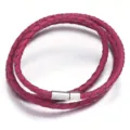 Cordón de cuero trenzado magenta en detalle, pulsera y collar DIY hechos a mano de varias vueltas. - 4mm (Longitud Total Aprox. 59cm) / Rosa rojo