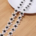 White and black daisy embroidery lace trim polyester DIY sewing craft accessory. - Diameter 1.5cm (3 Yards Approx. 160 Pcs) / Black